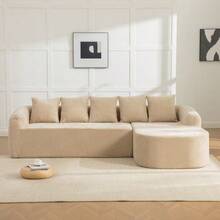Modular Compression Sofa In Chenille Fabric, Filled With 30D High-Resilience Foam - 卡其色 - 查看 3
