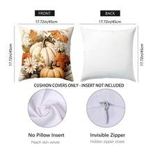 4pcs Watercolor Pumpkin Daisy Bird Welcome Autumn Harvest Print Pillow Covers, American Country Style Polyester Square Single-Sided Printed Zipper Closure Cushion Covers Without Inserts, Living Room Entryway Autumn Home Decor Set - Orange - View 2