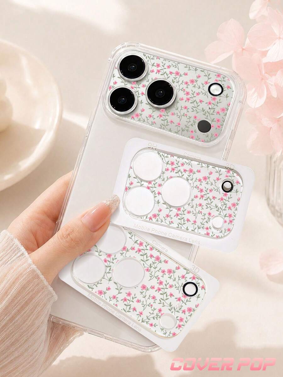 1pc Pink Leaf Pattern Camera Lens Protector, Compatible With IPhone 17Pro/17 Pro Max; Made Of Tempered Glass, Full Coverage Design, High Definition Clear, Anti-Scratch And Anti-Fingerprint, Suitable For Phone Cases, Easy To Install.