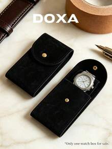 DOXA Classic Black Flannel Watch Storage Bag, Metal Snap Closure, Soft Lining Pocket Size Watch Protective Case, Suitable For Business And Daily Carry - Black - View 3