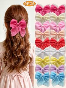 9pcs Girls Princess Bow Hair Clips, Simple Cute Elegant Exquisite Alligator Hair Clips, Half-Up, Bangs, Loose Hair Clips, Daily Use, Birthday Party, Back To School Hair Accessories - Multicolor - View 2