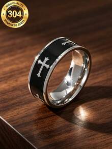 MONALLY Vintage Gothic Cross Ring For Men, 304 Stainless Steel Black Enamel Religious Band, Christian Faith Prayer Statement Ring Jewelry Gift - Ring - View 10
