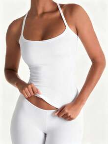 XLLAIS Women's Minimalist Solid Color Criss-Cross Backless Elastic Sports Fitness Camisole Tank Top, Summer White Casual - White - View 8