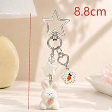 1pc Unisex Cartoon Flocked Rabbit & Bear Keychain, Cute Heart Mushroom Pendant Accessory Bag Charm - Multicolor - View 2