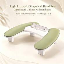 U-Shaped Multifunctional PU Material Nail Hand Rest With Phone Holder And Tool Storage, Comfortable Hand Pillow Designed For Nail Artists, Non-Slip And Durable, Suitable For Professional Nail Salon Desktop Tools - Multicolor - View 2