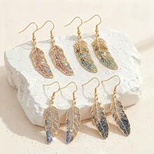 1 Pair/4 Pairs/Set Women's Iron Feather Drip Oil Fashion Dangle Earrings - Feather - View 9