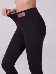 Women's High Waist Anti-Slip Warm Wide Leg Pants, Wool Lining Polyester Spandex Blend Material, Winter Slim Fit Leggings - Black - View 3