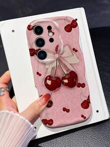 1 buah Casing Ponsel Motif Cetak Ceri Minimalis Lembut Bergaya INS Gelombang Besar Krem, Tekstur Gelombang Putih Susu, Cakupan Lensa Penuh, Casing Lembut, Kompatibel dengan Ponsel Seri 1 - Putih - View 5
