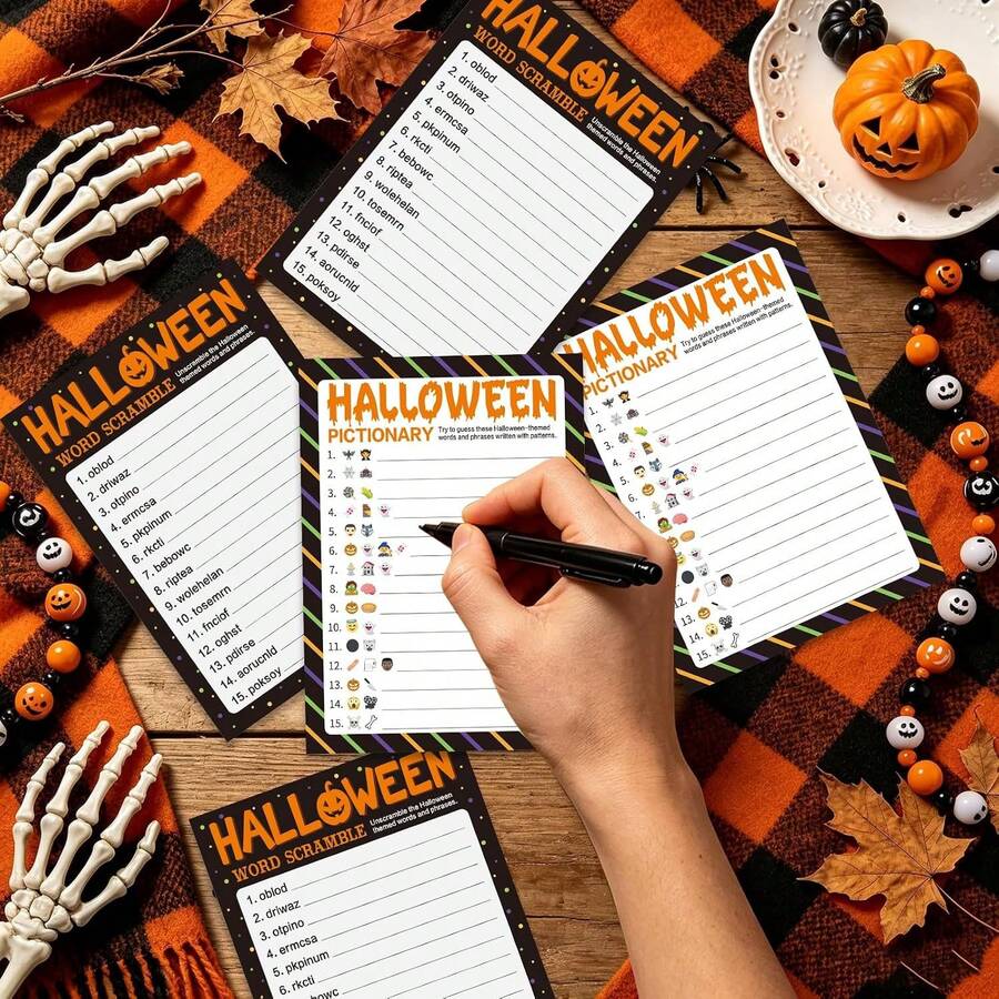 Adult Family Office Large Group Halloween Party Game, Pictionary Drawing Guessing Game And Word Puzzle With Answers, Halloween Activity Party Game Supplies - Black - View 1