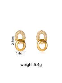 Light Luxury Double Ring Rhinestone Earrings, High-End Geometric Hollow Stud Earrings, Versatile Commuter Style Elegant Ear Jewelry For Women - Double Hoop Earrings - View 4