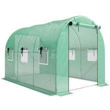 3 X 2 X 2 M Plastic Greenhouse With Roller Bar, 2 Zippered Doors & 6 Mesh Windows, Green Support Poles - 綠色 - 查看 1