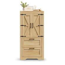Country-Style Kitchen Cabinet With Two Drawers And Adjustable Shelves, Barn Door Design, Suitable As Storage For Kitchen, Dining Room, And Living Room, Natural Wood Color - 查看 12