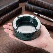 Natural Marble Peacock Green Round Ashtray, Luxury Living Room Office Coffee Table Decor, Business Gift - C-Green - View 2
