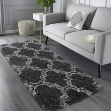 EDIMENS Long Hallway Runner Rug 80x300, High Pile Bathroom Rug Non-Slip, Fluffy Washable Kitchen Rug Bath Mat, Rugs For Bedroom Bed Runner Hallway Living Room - 深灰色燈籠紋 - 查看 2