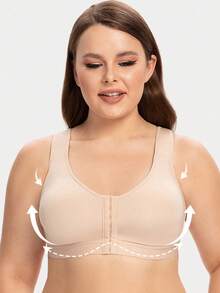 MELENECA Women's Front Closure Wirefree Post Surgery Plus Size Back Support Posture Bra - Beige - View 3