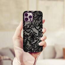 Elegant Black Lace Floral Phone Case, Double-Layer Protection - 白色 - 查看 6