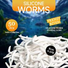 50pcs 8cm Silicone Soft Worm Fishing Lures, Realistic Red Worm Bait, Universal Soft Lures For Wild Fishing And Black Pond - A - View 11
