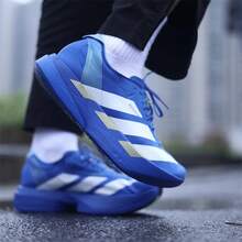 Adidas ADIOS PRO 4 男款緩震碳纖維柱專業競賽馬拉松跑步鞋 - 藍色/白色 - 查看 4