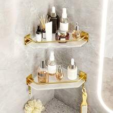 1/2pcs Bathroom Corner Shelf, No-Drill Adhesive Installation, Space-Saving Storage Rack, Easy To Install, Durable Rust-Proof Structure, Suitable For Home Decor, Room Decor, Bathroom Accessories And Bathroom Storage - Multicolor - View 4