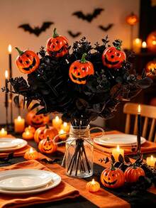 30pcs Halloween Decoration Branches Set - Black Branches And Pumpkin Lantern Branches, Suitable For Halloween Party Decoration, Horror Center Decoration, Home Decor, Room Decor, Bedroom Living Room Tabletop Decoration - Multicolor - View 2