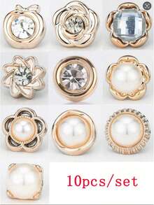 10 Buah Set Bros Anti-Celah Berlapis Emas dari Paduan Logam dengan Mutiara dan Berlian Imitasi, Peniti Kerah Pengaman Tak Terlihat, Aksesoris Pengikat Pakaian Anti-Terbuka yang Elegan - MultiWarna - View 7