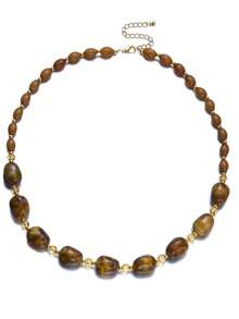 1pc Vintage Fashion Creative Beaded Geometric Tie-Dye Pattern Resin Patchwork Long Necklace Chain, Suitable For Women's Daily, Vacation, Party Wear In Autumn/Winter - Brown - View 7
