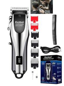 Kemei Professional Men's Hair Clipper, Rechargeable Wireless USB Hair Clipper, Suitable For Barbershop, Salon Or Home Use, Model KM-2619 - Black and White - View 12