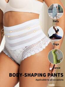 Plus Size High Waist Shaping Lace Panties Sexy Thong Seamless Tummy Control G-String Slimming Women's Underwear - White - View 5