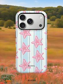 GIIPPA 1 pièce pièce Étui de téléphone bleu clair peint à la main avec motif de rayures et étoiles roses, Étui de téléphone Phone 17 Pro Max, Compatible avec Phone 16 Pro Max, 15 Pro Max, 14 Pro Max, Étui de téléphone de style coréen haut de gamme à la mode et amusant, Compatible avec 11/12/13/14/15/16 Pro Max Plus, Design élégant convenant aux hommes et aux femmes, Cadeau parfait pour la petite amie à Noël, Saint-Valentin, Pâques, saison des mariages et anniversaire! - bleu clair - Voir 8