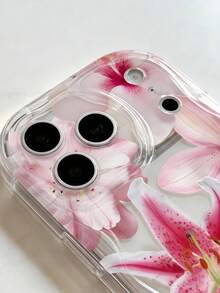 Creamy Dopamine Wave Ruffle Soft TPU Texture, Creative Personalized Pink Floral Pattern Phone Case Suitable For Galaxy S21 S22 S23 S24 S25 S26/Honor/ And Other Models - Clear - View 3