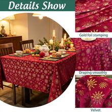 1pc Christmas Tablecloth, Gold Foil Snowflake Pattern Rectangular Table Cover, Winter Holiday Decor Tablecloth, Suitable For Christmas Dinner Party, Kitchen Dining Table, All Season Use - Red - View 4