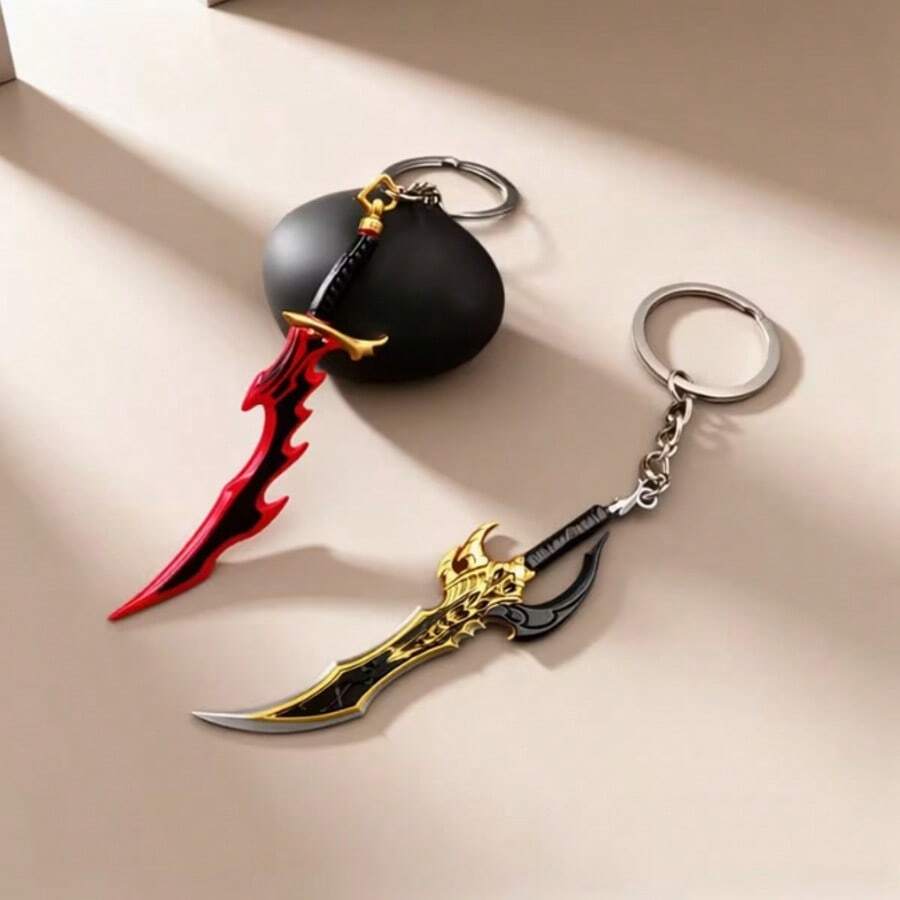 1pc Anime Mini Sword Keychain - Red & Gold Sword Keychain, Perfect Gift For Graduation Season And Other Holidays For Friends And Classmates - Multicolor - View 1