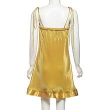 Elegant Garden Party Look| Yellow Flowy Mini Dress With Textured Fabric, Ideal For Outdoor Tea Party, Bridal Shower & Casual Gathering - Yellow - View 6