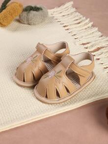1 Pair Fashion Versatile Embroidered Floral Sandals, Soft Sole Pre-Walker Shoes, Infant Shoes, Suitable For Infants And Toddlers, Party, Banquet, Vacation - Apricot - View 1