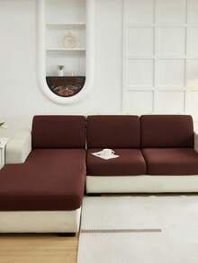 1pc Elastic Sofa Cover, Washable L-Shaped Sofa Cover, Soft And Snug Fit, Furniture Protector, Suitable For Living Room, Bedroom, Outdoor And Study, Cushion Cover, All Season Use, Fits 1-4 Person Sofa - Coffee Brown - View 7