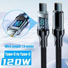 EIGIIS 1/2入 120W 超快充 USB-A 轉 Type-C 數據線，附 LED 顯示螢幕，磨砂質感，支援數據同步與 PD 快充，6A 大電流，適用手機、智慧型手機與裝置充電適配器，USB 充電線，黑色 - 黑色 - 查看 9