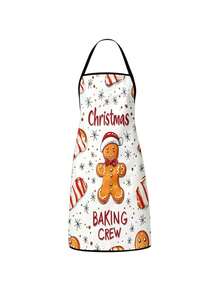 2件組聖誕廚房圍裙，薑餅人雪人冬季村莊印花可調節式圍兜圍裙，Merry Christmas Baking Crew 防水圍裙，適用烹飪烘焙、節日居家廚房裝飾 - 彩色 - 查看 7