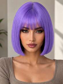 12 Inch Light Purple Bangs Women's Wig, Elegant And Versatile, Natural Styling, Suitable For Various Parties And Ball Gowns - Light Purple - View 7