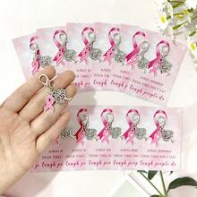 12pcs Charming Pink Series Breast Cancer Awareness Theme Party Keychain Gift Set, Featuring Ribbon And Evergreen Tree, Paired With Inspirational Pink Ribbon Greeting Cards. During Breast Cancer Awareness Month, Give Women A Positive And Uplifting Gift, Perfect For Decorating Bags, Wallets, Backpacks, Keys, Breast Cancer Awareness Gift For Women - Multicolor - View 5