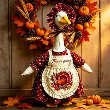 Thanksgiving Outfit For 23 In Goose Statue Dress Apron And Ruffle Bonnet - Yellow - View 3