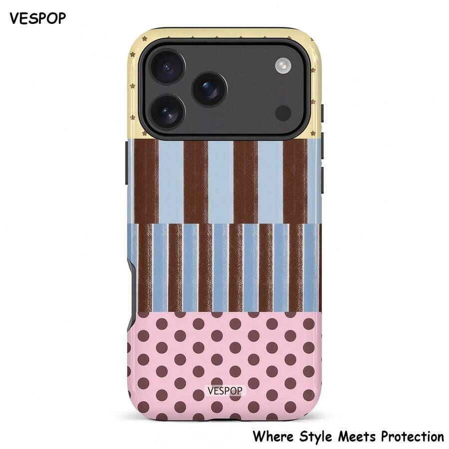 VESPOP Color Block Striped Phone Case, Retro INS Style Full Coverage Shockproof Protective Cover - For IPhone 18/17/16/15/14/13/12/11 Pro Max/Pro Plus/12 Mini/13 Mini, Compatible With Galaxy S26 S25 S24 S23 S22 S21 Plus Ultra, Compatible With Pixel 8 9 10 PRO - Mixed Color 1 - View 1