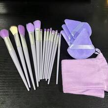 17pcs Makeup Brush Set, Includes 13 Purple Makeup Brushes + 4 Triangle Powder Puffs, Suitable For Face Concealer, Blush, Foundation, Eyeshadow And Lip Makeup Tools & Gift For Holidays - Multiple Styles - View 8