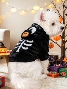 PETCIRCLE 1件裝小型犬、幼犬與貓用寵物服裝，可愛節日主題柔軟萌系萬聖節變裝套裝－南瓜幽靈 - 黑色 - 查看 2