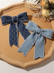 2PCS Vintage Blue Bow Hair Clips For Women, Suitable For Daily, Dating, Photography, Casual Versatile Hair Accessories - Multicolor - View 13