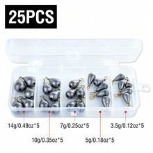 25Pcs Set Water Drop Shape Swivel Fishing Sinkers 360° Rotation 3.5g To 14g Multi-Size Combo Pairs With Soft Lure Rigs Suitable For Lake Reservoir Bottom Searching Suitable For Bass Mandarin Fish - FA105 - View 12