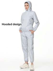 HOTSUIT Women's Satin Sweat Set With Zipper And Drawstring, Fitness Workout Training Outfit, Suitable For Gym And Holiday Gift - Light Grey - View 5