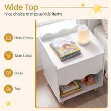 Kids Nightstand, Toddler Scalloped Side Table With Wide Top & Open Compartment Pink/White - White - View 6