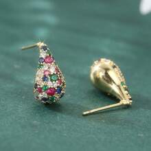 Classic Synthetic Colored Cubic Zirconia Comma Women's Stud Earrings, Fashion Water Drop Earrings, Elegant Party Accessories For Women - Gold - View 3