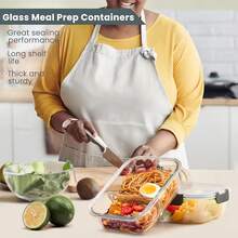 5 Pack 2 Compartment Glass Food Storage Containers With Lock Lids, Leakproof Divided Glass Lunch Containers, For Microwave Freezer Dishwasher Meal Prep Boxes For Office Fitness - View 7