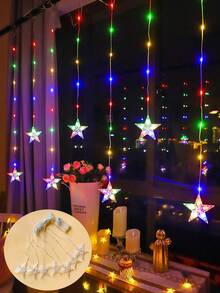 1pc 2M 82LED Curtain Decor Star String Lights,Battery Power Star Fairy String Lights,Christmas Hanging Window Decor Lights, Indoor Room Bedroom Wall Decor String Lights, Wedding Party Holiday Decorative String Lights,Christmas Decor Star Lights - Clear - View 13